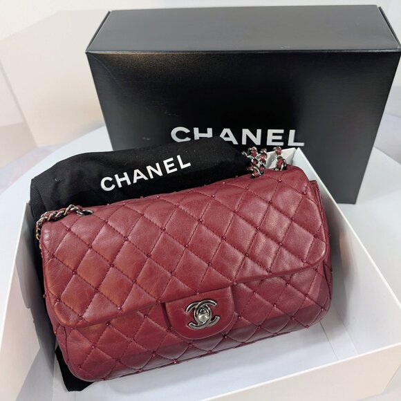 Chanel Burgundy Crystal Embellished Rectangular Classic Mini Flap Bag - Picture 2 of 16